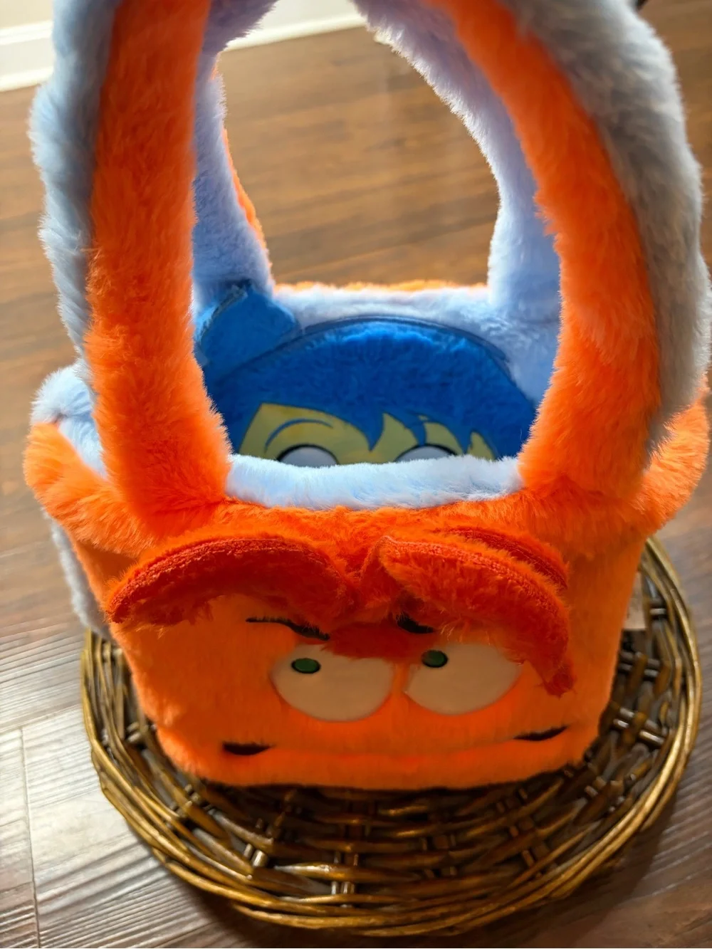 DISNEY Inside Out2 Joy and Anger Plush Tote Handbag Purse,blue/ orange, One size